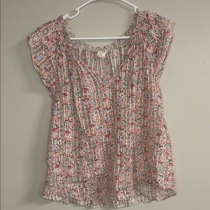 Shoshanna XS Pink and Red Floral Puff Sleeve Smocked Blouse